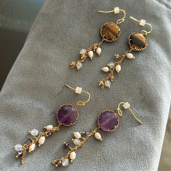 Genuine Amethyst & Fresh Water Pearl Earrings-Boutique - Picture 6 of 6